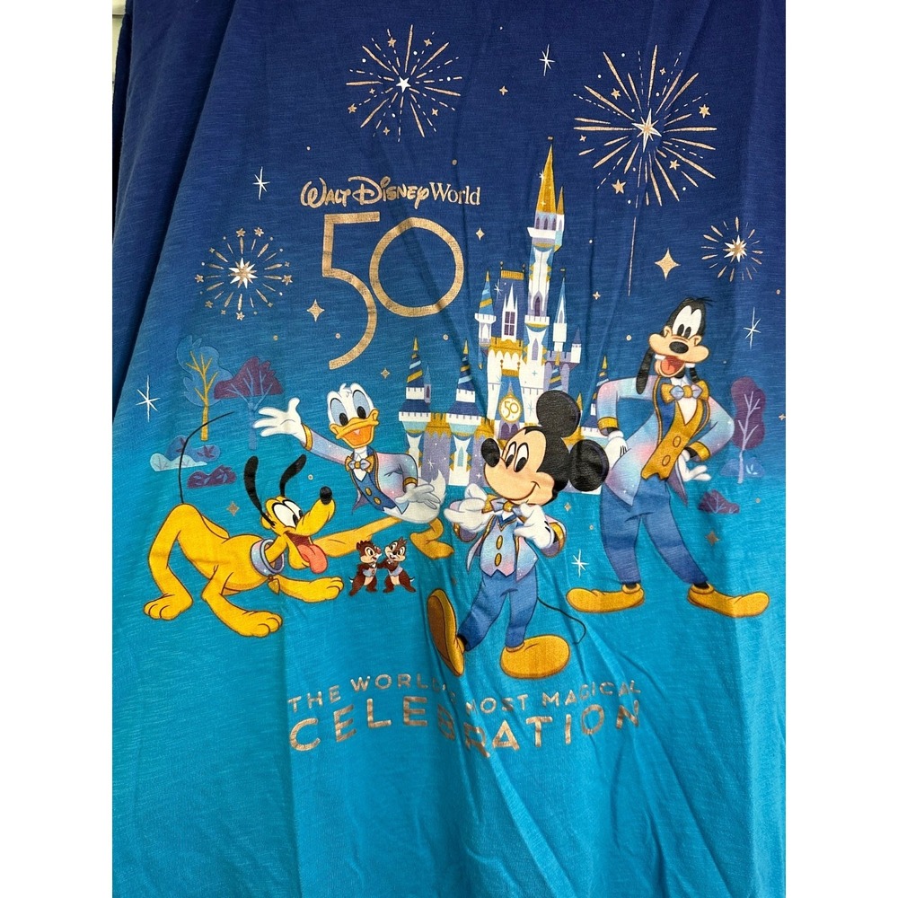 Disney Parks Walt Disney World Size XL Blue Dip Dye 50th Annivesary Castle Shirt - Picture 3 of 5